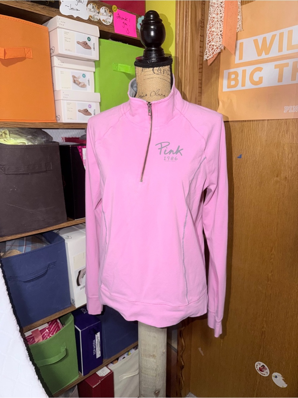 PINK Victoria's Secret Light Pink Quarter-Zip Pullover Sweatshirt